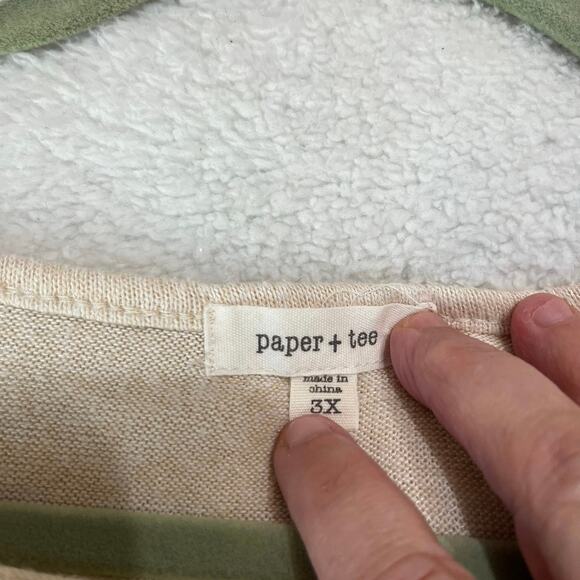 Paper + Tee Women’s Knit Top Sz 3X Beige Crochet Trim Super Soft - Picture 4 of 6